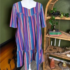 VTG Handmade Multicolor Pocket Striped Kaftan House Dress